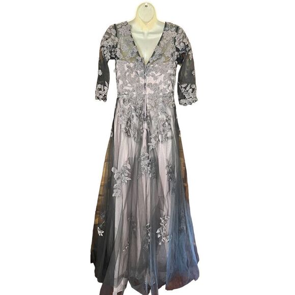 La Femme 29205 Floral Embroidered A-line Gown in Pink & Gray NWOT Size 2 - Picture 6 of 7